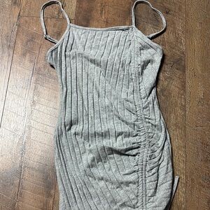 Gray Ribbed Ruched Dress